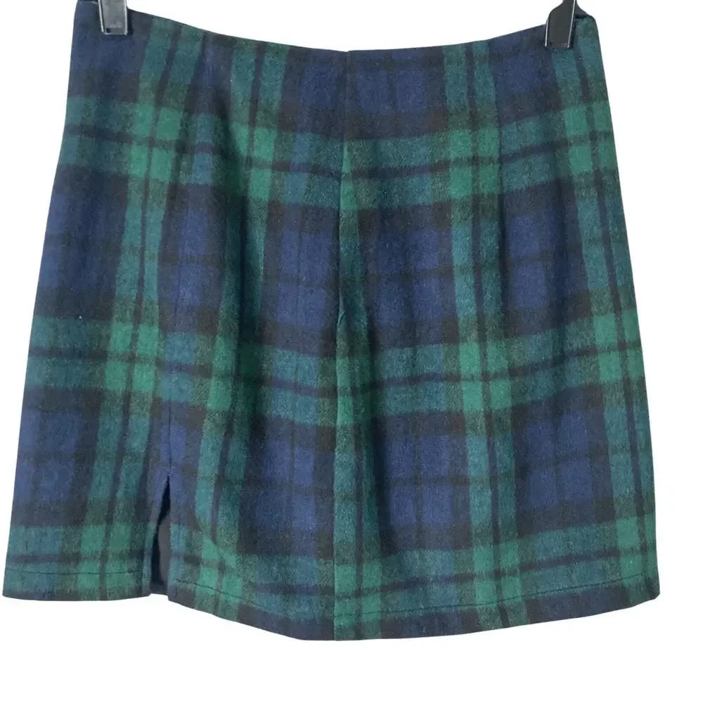 Oi Mini Skirt Womens Small Green Blue Plaid New